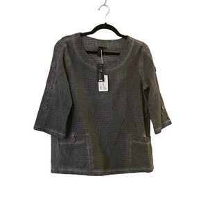 NWT! Focus Casual Life Charcoal Gray Stonewashed Cotton Seersucker Pocket Top